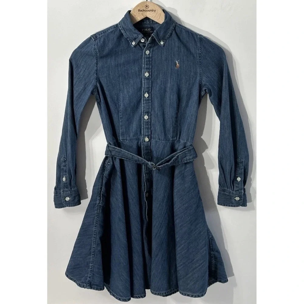 Girls Polo Ralph Lauren Denim Belted Shirt Dress Size 12 Size Western